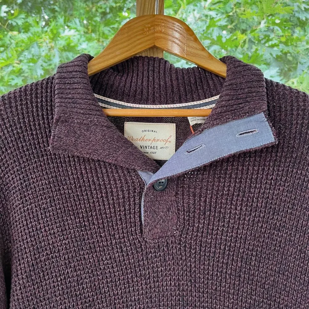 Weatherproof Vintage Men's Brown Henley Neck Pullover Sweater Size M. NEW